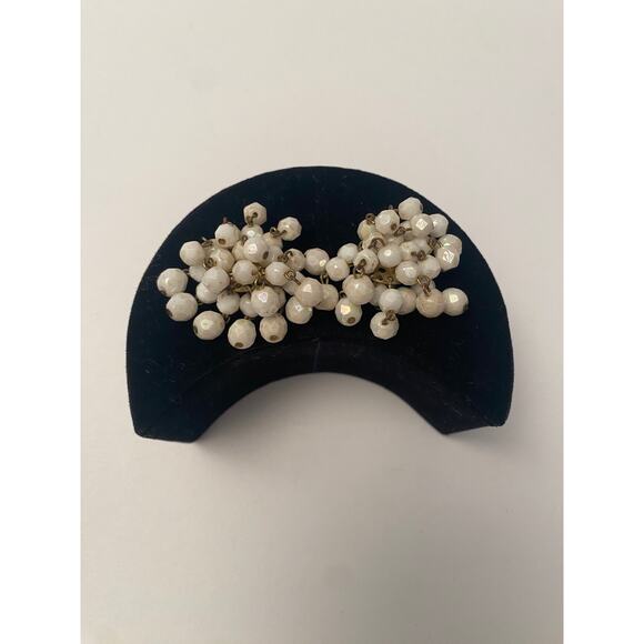 Vintage MADE IN WESTERN GERMANY Clip on Earrings Beaded White Beads Dangle Pairs - Picture 5 of 6